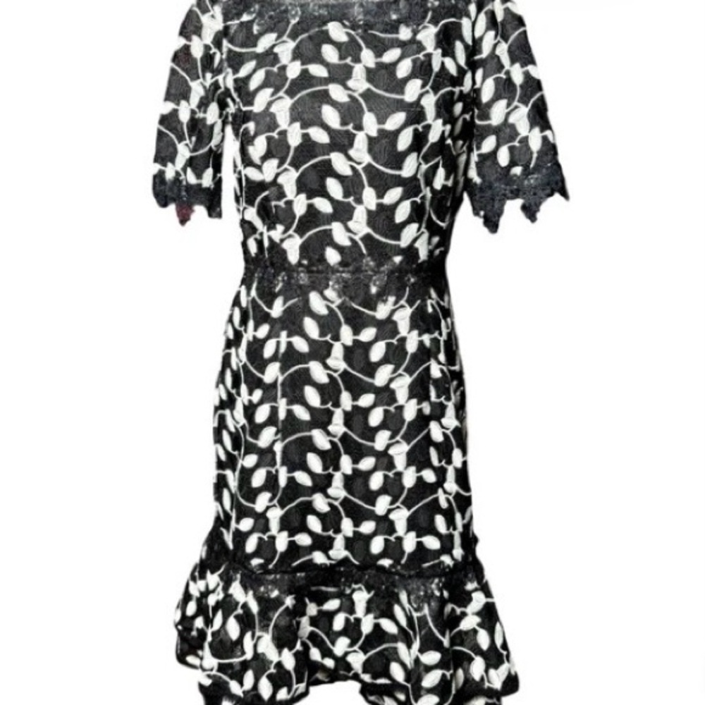 Shani Elegant Black White Lace Dress, Size 12, Knee Length, Fully Lined.